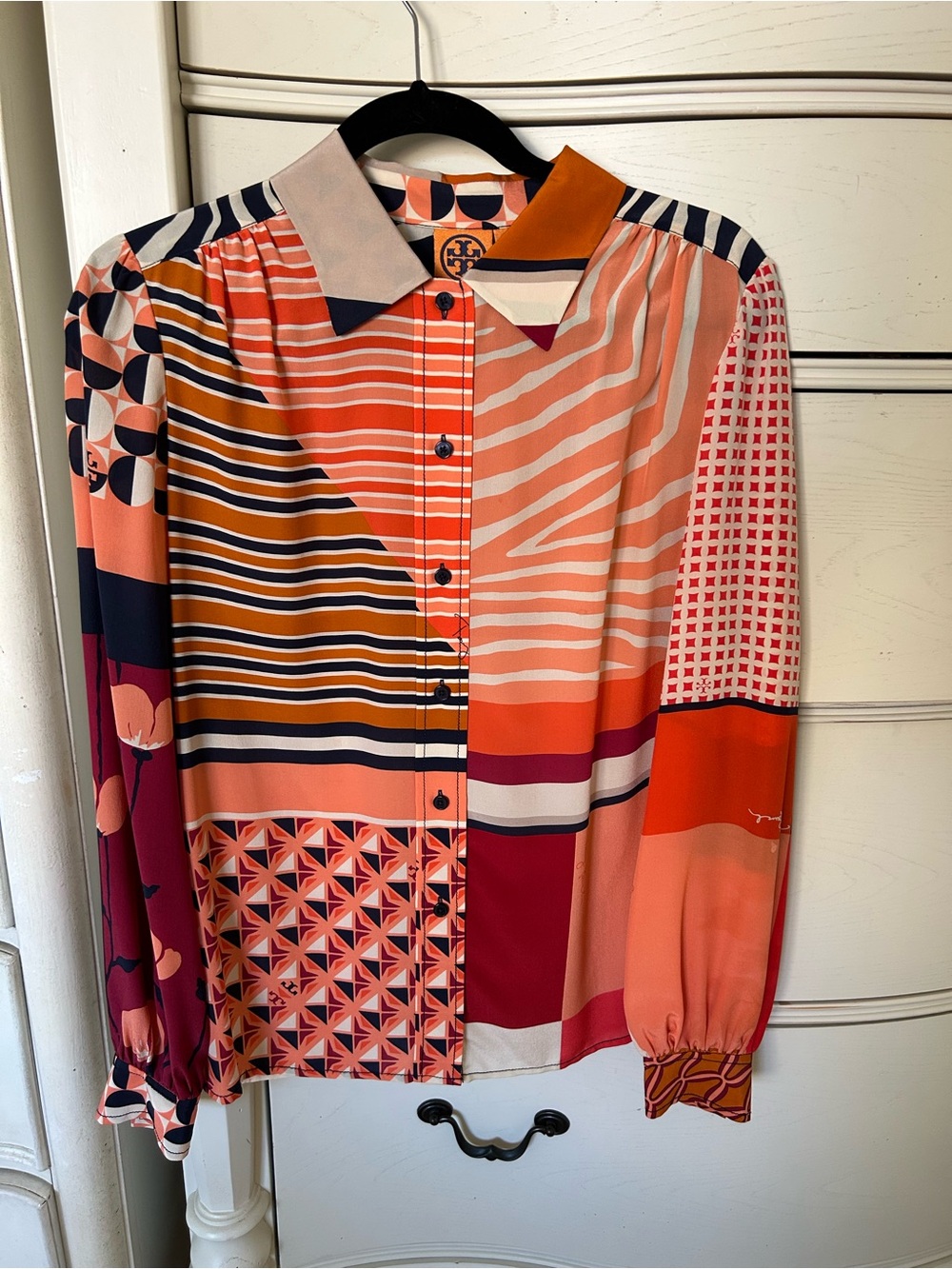 Tory Burch Coral Multi Print Button-Front Blouse
